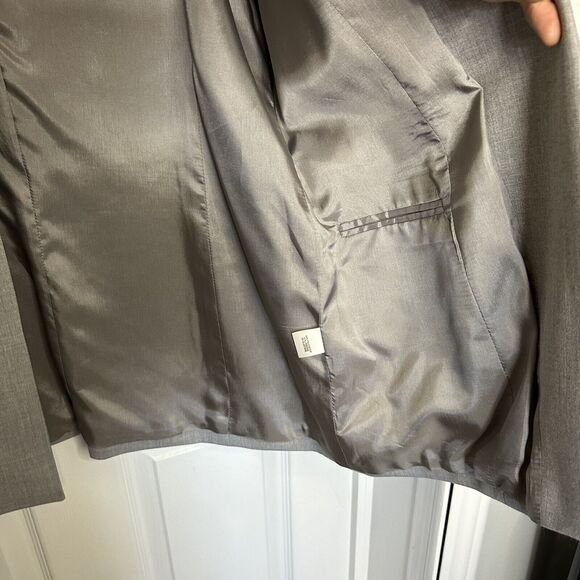 Austin Reed Blazer Jacket 16 Gray Pocket Open Front Fitted Button Lined - Picture 4 of 9